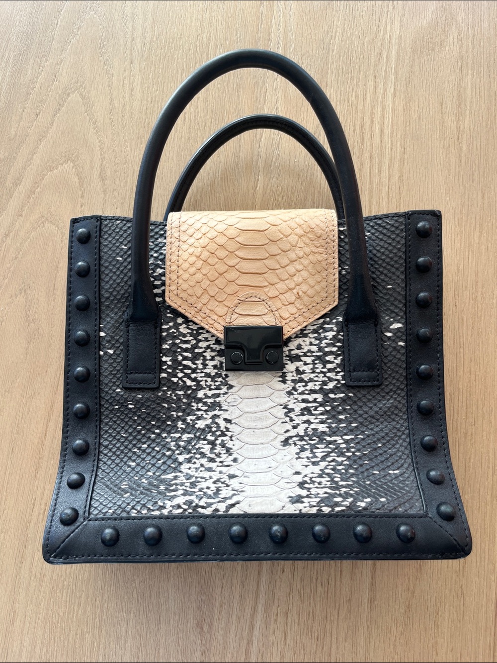 Loeffler Randall Black Leather Satchel with Tan Accent